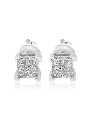 Pompeii3 1/3ct Diamond Princess Cut Screw Back Studs Womens Earrings 10k White Gold 5.5mm