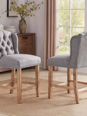 Set Of 2 24" Casandra Button Tufted Wingback Counter Height Barstool Smoke - Inspire Q