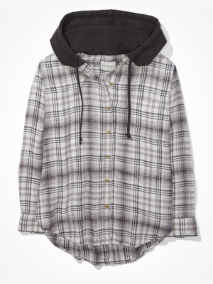 Ae Plaid Hooded Flannel Shirt