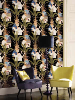 Egyptian Queens Wallpaper In Anthracite And Multi From The World Of Antiquity Collection By Mind The Gap