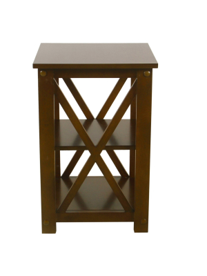 Square Wood Accent Table With Shelf Storage Dark Walnut Brown - Homepop