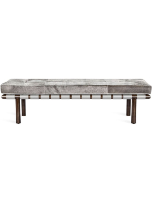 Interlude Home Honor Hide Bench - Natural Grey - Light Grey - Walnut