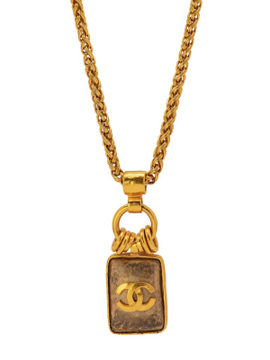 Chanel Brown Stone Logo Pendant Necklace