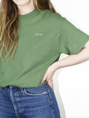 Lover Tee – White On Green Embroidery