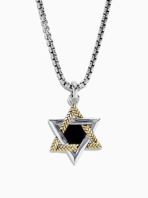 Effy Men's Sterling Silver Onyx Star Of David Pendant, 0.60 Tw