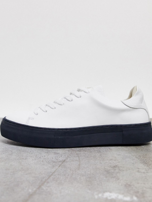 Selected Homme Premium Leather Sneakers With Thick Sole In White & Black