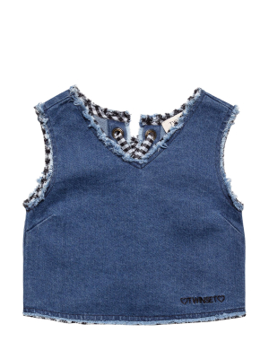 Twinset Kids Lace-up Cropped Denim Top