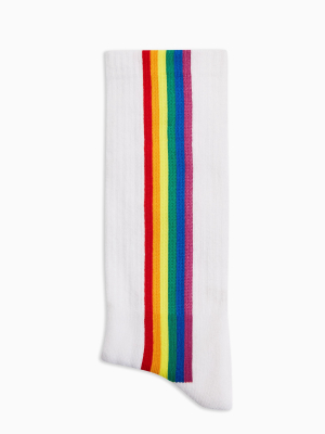 White Rainbow Stripe Tube Socks