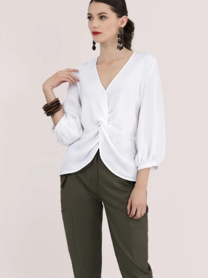 White Twisted Front Blouse