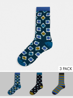 Hs By Happy Socks 3 Pack Socks In Gift Box