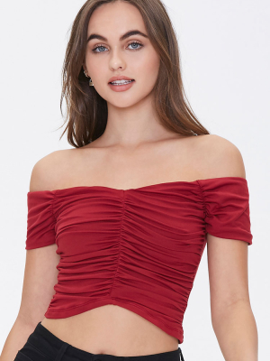 Ruched Off-the-shoulder Crop Top