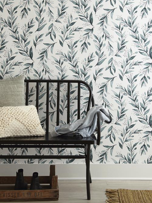 Olive Branch Wallpaper In Teal From Magnolia Home Vol. 2 By Joanna Gaines