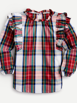 Girls' Top In Snowy Stewart Tartan