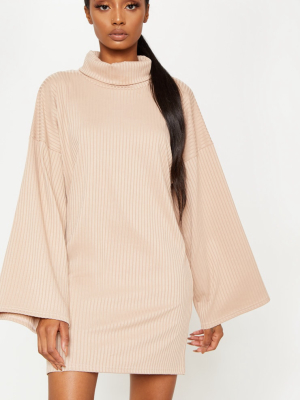 Stone Wide Rib High Neck Oversized Sweater Dress