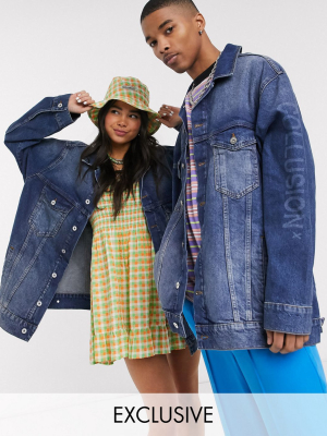 Collusion Unisex Oversized Denim Jacket In Washed Blue