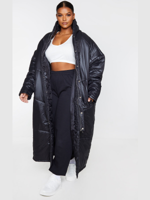 Plus Black Midi Oversized Puffer Coat