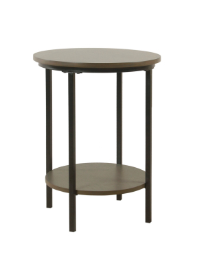 Large Round Wood Accent Table With Shelf Storage Washed Gray - Homepop