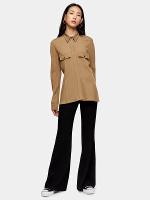 **camel Pintuck Shirt By Topshop Boutique