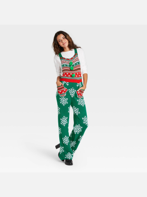 Women's Ugly Holiday Snowflake Sweaterknit Sleeveless Jumpsuit - Green