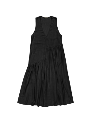 V-neck Dress W/ Gathers - Black