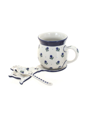 Blue Rose Polish Pottery Blueberry Mug & Saucer Gift Set