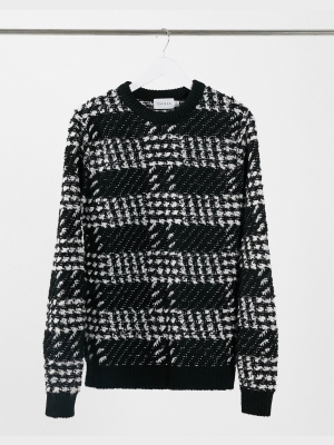 Topman Mono Check Sweater In Black