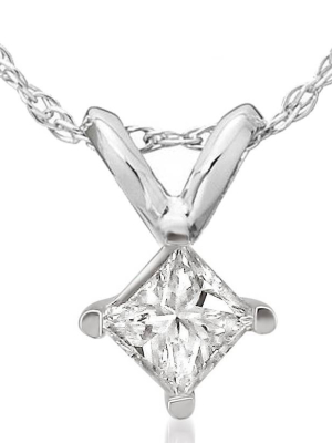 Pompeii3 1/2ct Princess Cut Real Diamond Solitaire Pendant Necklace 14k White Gold New