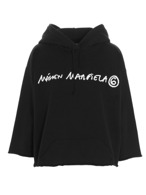 Mm6 Maison Margiela Cropped Logo Print Drawstring Hoodie