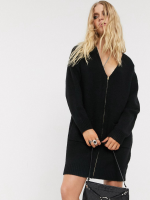 Asos Design Fluffy Cardigan Dress With Zip Detail