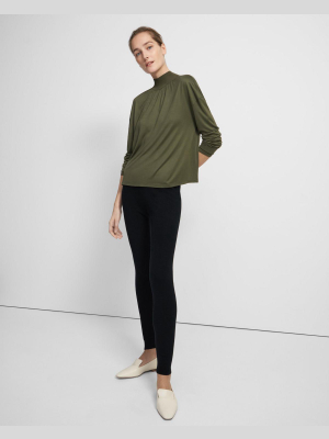 Ribbed Neck Long-sleeve Top In Silk Jersey