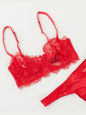 Figleaves Pulse Fuller Bust Eyelash Lace Balcony Bra In Red