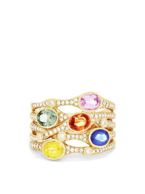 Effy Watercolors 14k Yellow Gold Multi Sapphire And Diamond Ring, 2.47 Tcw