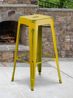 Flash Furniture Commercial Grade 30" High Backless Distressed Metal Indoor-outdoor Barstool