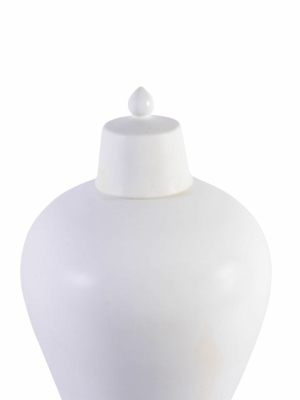 Lidded Plum Vase, Matte Glaze White