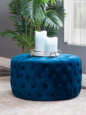 Abbyson Jemma Tufted Round Velvet Ottoman - Blue