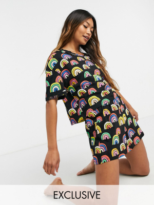Lindex Exclusive Organic Cotton Rainbow Print T-shirt And Short Set In Black