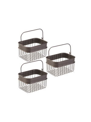 Mdesign Bathroom Storage Basket Bin With Handle, Small, 3 Pack - Bronze
