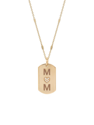 14k Pave Diamond "mom" X-small Dog Tag Necklace