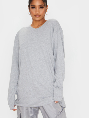 Grey Oversized Boyfriend Long Sleeve T Shirt