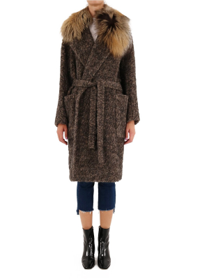 Max Mara Fur Collar Belted Coat