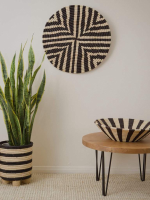 Handwoven Baskets By Blu 20" Striped Black + Natural Deep Round Basket