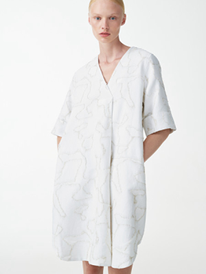 Jacquard V-neck Cotton-linen Dress