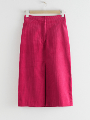 Corduroy Front Split Midi Skirt