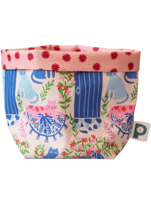 Organic Cotton Small Storage Basket/plant Pot Cover - Pink Daisy