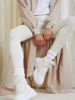 Cream Lace Up Chunky Sock Sneakers