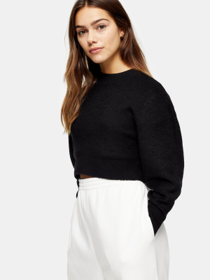 Petite Black Chevron Cropped Knitted Sweater