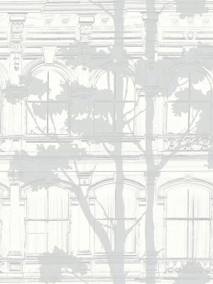 Architecture With Tree Shadow Wallpaper In Silver, Grey, And Cream From The Transition Collection By Mayflower