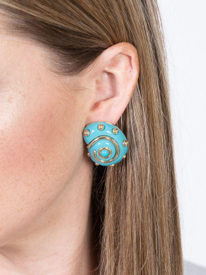 Turquoise With Gold Dots Shell Clip Earrings