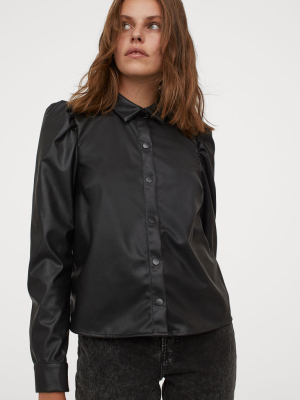 Faux Leather Blouse