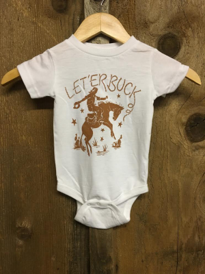 Bandit Baby "let 'er Buck" Onesie White/bronze